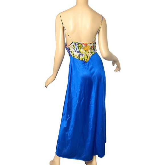 Vintage Tres Chic Nightgown Maxi Gown Blue Sheer Floral Print Size Large - Picture 2 of 10
